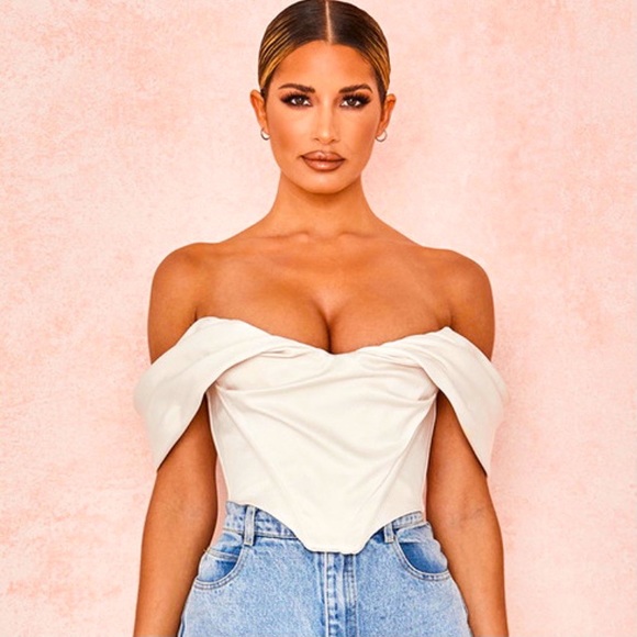 House of CB Tops - House of CB Silva Ivory Satin Draped Corset Top